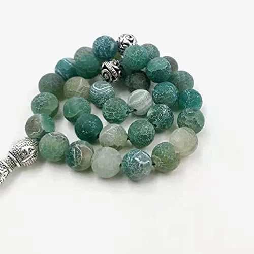 Vista 5 de Tasbih Natural ágata verde piedra azul metal borla 33 45 66 99 cuentas de oración moda islámica piedra musulmán rosario, Metal Piedra, Ágata