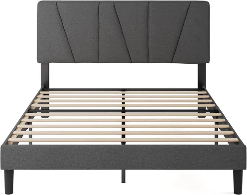Vista 11 de Zinus - Base de cama Maya tapizada tamaño Full con cabecero asimétrico, listones de madera duraderos, estructura resistente, sueño sin ruido,