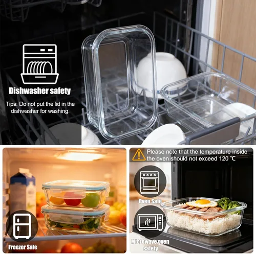 Vista 3 de Contenedores de almacenamiento de vidrio de 22 onzas con tapas, paquete de 5 recipientes de vidrio para preparación de comidas, contenedor