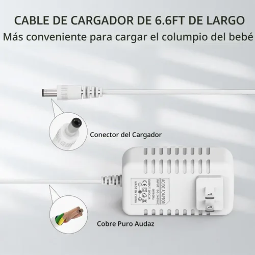 Vista 2 de Cable de alimentación de 5 V de repuesto para columpio Graco Duetsoothe, cargador para balanceo simple y columpio Nova Baby Swing, cable de carga