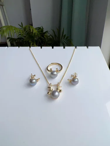 Vista 6 de Natural Pearl Jewelry Set for Women Mother Girls, Freshwater Cultured Pearl Set, Black White Blue Purple Pearl Butterfly Swan Gold plated Diamond
