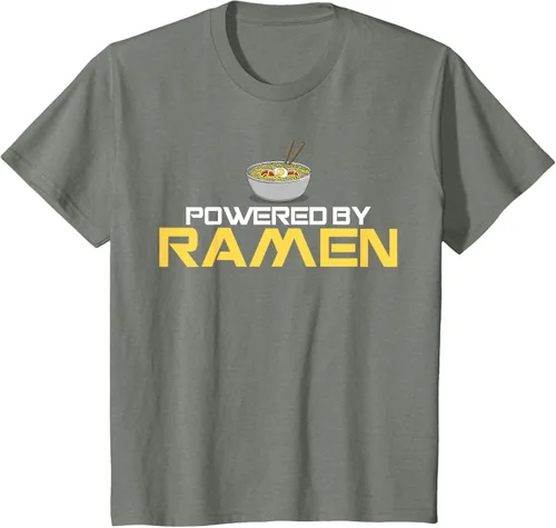Vista 103 de Camiseta de fideos de anime japoneses Powered By Ramen, Negro, S