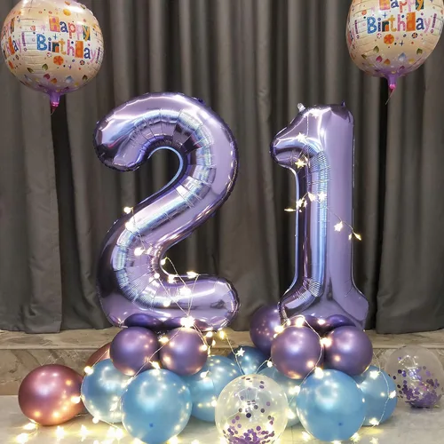 Vista 3 de Globos de 40 pulgadas para inflar con helio, de película de aluminio, para fiestas, cierre manual (púrpura 0)