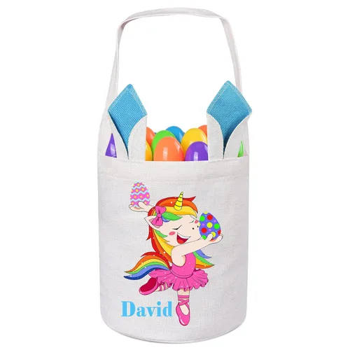 Vista 23 de Jocidea Personalized Easter Basket, Easter Bunny Basket for Kids - Blue Unicorn with Easter Egg 019B-Blue