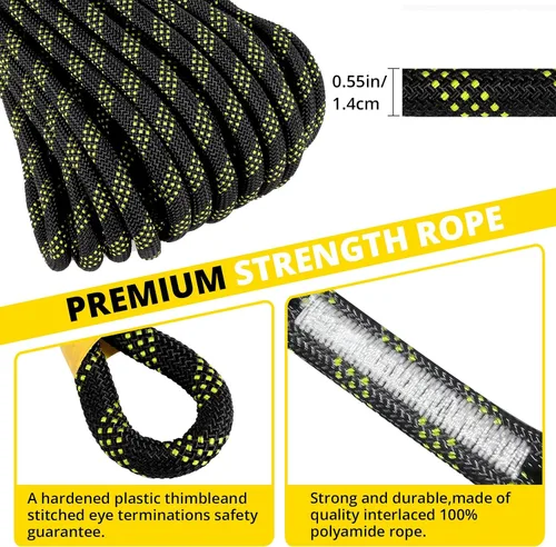 Vista 3 de TRSMIMA Rope Harness Safety Lanyard：25/50/100/150ft Vertical Roofing Rope Grab Snap Hooks Shock Absorber Fall Protection Kit