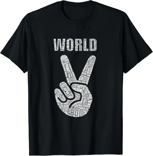 Vista 2 de World Peace Hand Sign Countries Fingers - Camiseta de regalo hippie, Negro, S