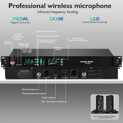 Vista 3 de Sistema de micrófono inalámbrico UHF profesional con micrófonos