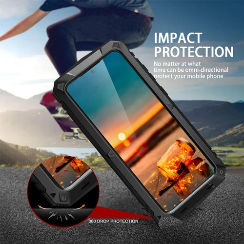 Vista 6 de Simicoo Compatible con Samsung S22 - Funda protectora híbrida de silicona y metal con soporte, a prueba de golpes de grado militar, resistente