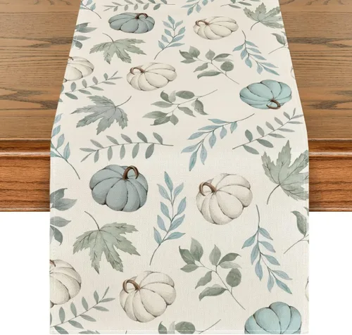 Vista 10 de Artoid Mode Camino de mesa de otoño de madera beige con hojas de arce, decoración de mesa de comedor de cocina de otoño de temporada para decoración