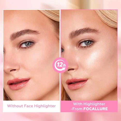 Vista 4 de FOCALLURE Resaltador líquido brillante, fórmula crema suave y acabado no graso, ofrece un brillo natural, iluminador de larga duración, maquillaje
