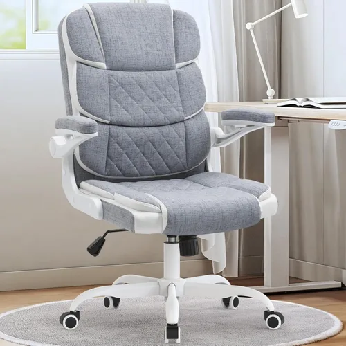Vista 8 de SEATZONE Silla de escritorio de oficina cómoda con reposabrazos abatibles, cómoda silla de escritorio ejecutiva de terciopelo con respaldo medio
