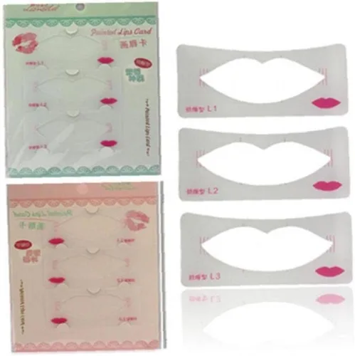 Vista 4 de 3 plantillas de delineador de labios, 3 estilos de modelo de labios, plantilla de línea de labios, tarjeta de labios cosméticos maquillaje