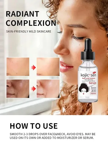 Vista 3 de Suero de esencia de ácido kójico para tez radiante – Esencia Facial Hidratante con Ceramida y Ácido Hialurónico – Reduce las manchas oscuras