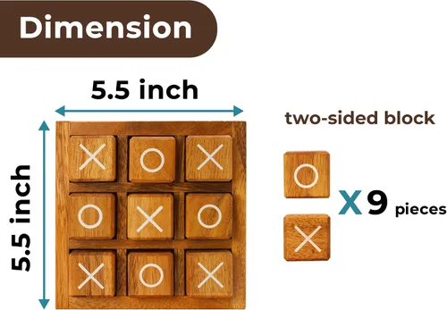 Vista 8 de BSIRI Bloques XO de madera (L) Juegos de mesa de Tic Tac Toe - Ideal para juegos de niños, juegos familiares y noches de juegos para adultos