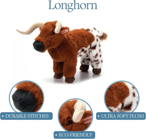 Vista 4 de The Petting Zoo Longhorn - Peluche de animales salvajes, regalos para niños, animales salvajes de Onez, peluche de cuerno largo de 12 pulgadas