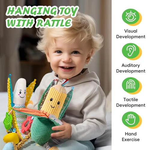 Vista 2 de Jollybaby Sonajeros de bebé, juguetes colgantes para asiento de automóvil, cuna, cochecito, gimnasio, juguetes sensoriales Montessori de felpa