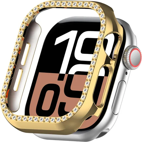 Vista 9 de Miimall Funda protectora de diamantes de imitación para mujer, compatible con Apple Watch 11/10 de 1.654 in, protector de marco de policarbonato