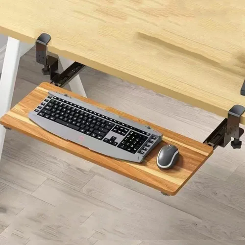 Vista 7 de Plataforma de teclado ajustable, plataforma ergonómica de madera extraíble de 30 pulgadas, extensor de escritorio deslizante, estante para teclado