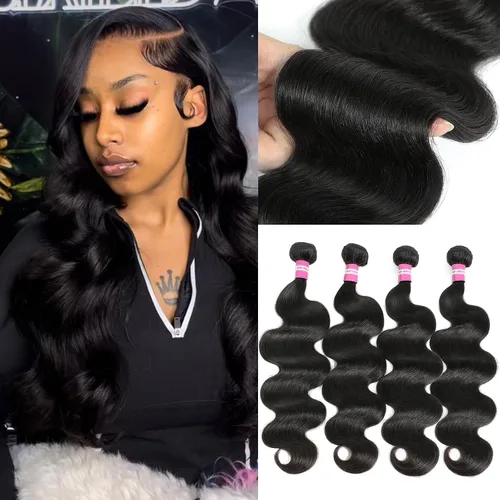 Vista 26 de DMKEEP Extensiones de cabello humano ondulado con cierre, 12, 14, 16+10 pulgadas, 100% cabello virgen brasileño sin procesar, 3 paquetes con cierre