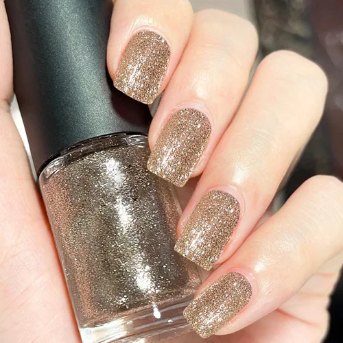 Vista 21 de COSMOO Esmalte de uñas de glitter negro de secado rápido, 12 ml, resistente a las astillas, vegano, de secado rápido, con vetas, de larga duración