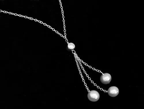Vista 4 de Collar Lariat de plata de ley con 3 perlas cultivadas de agua dulce, 18 largo, Plata esterlina, Perla
