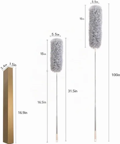 Vista 7 de Plumeros para limpiar ventilador de techo alto, plumero de microfibra de plumas Newliton con poste de extensión telescópico de 30" a 100", plumero