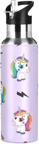 Vista 8 de Insulated Stainless Steel Water Bottle with Straw 32 Oz, Leakproof Water Bottles for Gym Outdoor Travel School, Cute Unicorns Rainbow