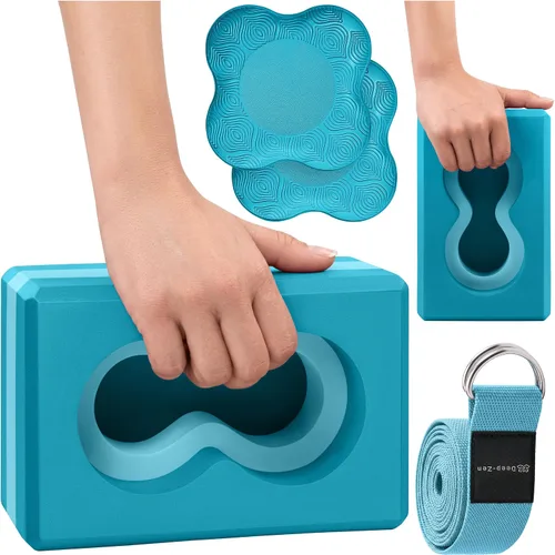 Vista 9 de Deep-Zen® Bloques de yoga con soporte de muñeca; bloques de yoga 2 unidades con rodilleras y correa para poner menos peso en las muñecas; juego