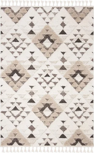 Vista 61 de SAFAVIEH Alfombra marroquí con borlas, 2 x 3 pies, marfil y marrón, no desprende pelusa y fácil de limpiar, textura alta y baja, ideal
