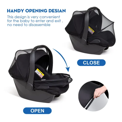 Vista 4 de Beberoad Love - Funda para mosquitera para asiento de automóvil, color negro Material transpirable, cremallera de 2 vías, fácil instalación, fácil