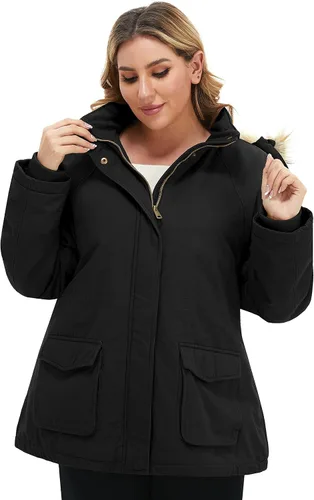 Vista 5 de Soularge Chaqueta de invierno con forro de sherpa para mujer, talla grande, con capucha desmontable
