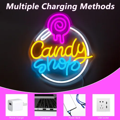 Vista 5 de Candy Shop - Letrero de neón para decoración de pared, letreros LED regulables de neón, decoraciones de tienda de piruletas, carteles de neón
