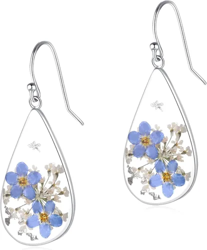 Vista 87 de Forget-Me-Not and Queen Anne's Lace Pressed Wildflower Earrings Pressed Flower Earrings Handmade Drop and Dangle Earrings Gift for Woman