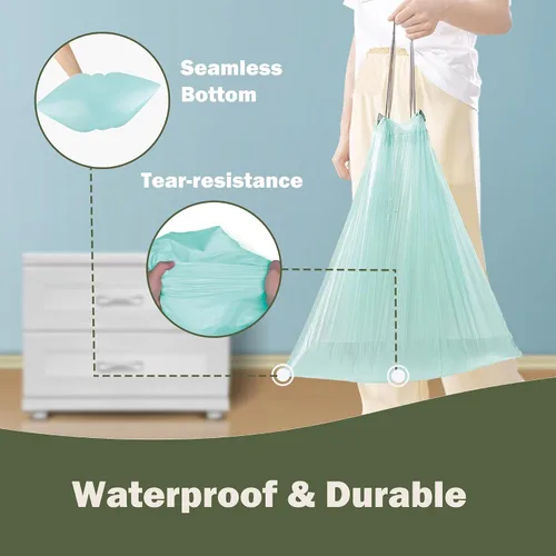 Vista 5 de Bolsas de basura compostables con asa compostable de 4 galones con cordón extra grueso de 0.78 mils, bolsas de desechos de compost de comida con US