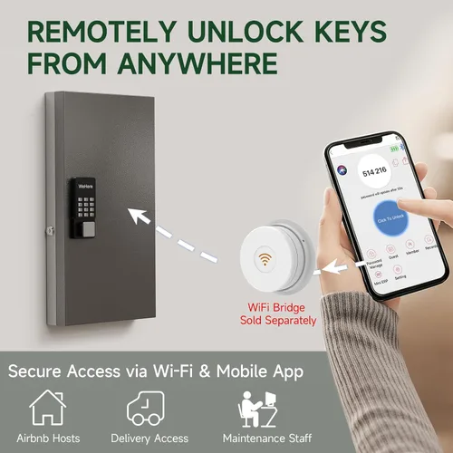 Vista 4 de WeHere Caja de bloqueo inteligente de 48 teclas para montaje en pared, gabinete de llaves comercial con aplicación, teclado, Bluetooth y desbloqueo