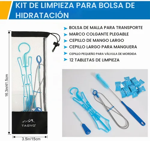 Vista 3 de TAGVO Hydration Bladder Cleaning Kit, 6 in 1 Water Bladder Cleaner Set - 3 Brushes, Collapsible Hanger, 12 Cleaning Tablets & Carry Pouch, Water