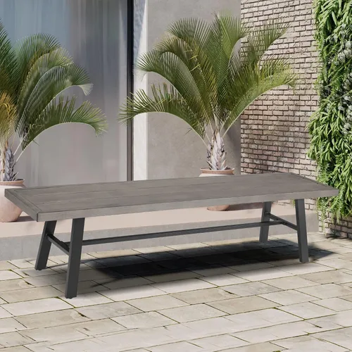 Vista 12 de Ulax furniture Mesa de comedor para patio al aire libre, mesa de comedor rectangular de 82 pulgadas con acabado similar a la madera, ideal