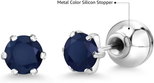Vista 6 de Gem Stone King Aretes de zafiro azul para mujer en platino (1.20 quilates, piedra natal de piedras preciosas, redondos, 0.197in), Metal Gema, Zafiro