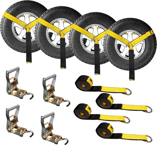 Vista 32 de Mega Cargo Control Correas de Amarre para Automóvil, Paquete de 4 Hebillas de Cola de Cadena de Trinquete G70, Estilo Lazo para Remolques