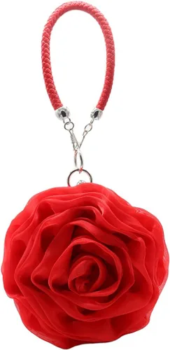 Vista 2 de Bolso de noche en forma de rosa, bolso de mano de satén suave, bolso de mano floral para mujer, bolso de fiesta de boda