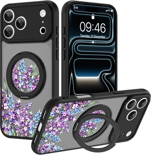 Vista 52 de OOK Funda magnética para iPhone 13 Pro Max [compatible con MagSafe] Funda delgada translúcida mate con flor silvestre negra, protección para lente