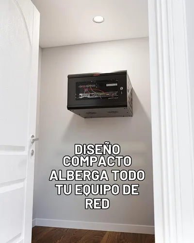Vista 2 de ECHOGEAR 6U Rack de Red - Kit de Rack de Pared Montado en la Pared Incluye 2X Estantes de 1U, Ventilador Premontado, Puerta con Cerradura y Hardware