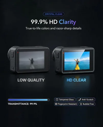 Vista 4 de iDaPro - Protector de pantalla para Dji Osmo Action 6 + protector de lente + subpantalla, Action6 Pro Protector de vidrio templado OLED, 9H