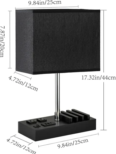 Vista 4 de Briever Lámpara de mesa USB, lámpara multifuncional de mesita de noche con 2 salidas de CA, 3 puertos de carga USB y organizador de soporte