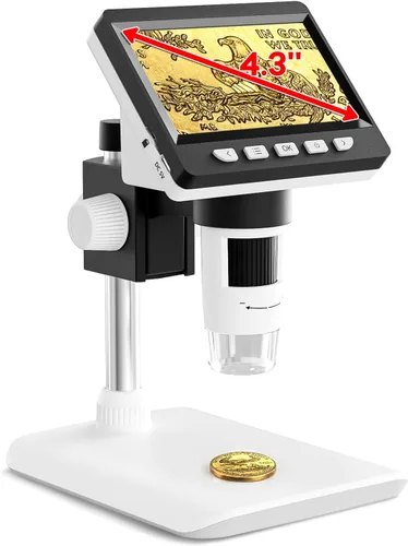 Vista 10 de Microscopio digital de 4.3 pulgadas para adultos, microscopio de monedas SKYEAR 1000X de aumento con 8 luces de relleno LED ajustables, microscopio