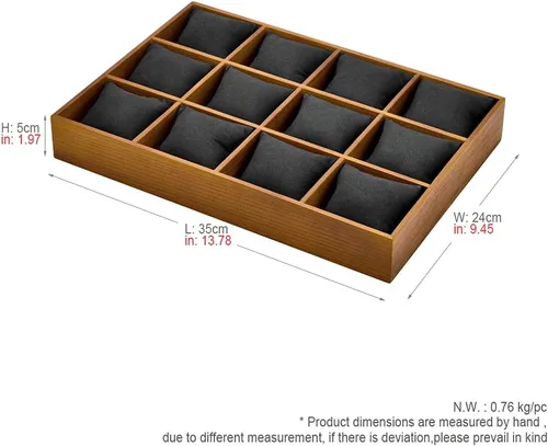 Vista 9 de Woodten Bandeja de almacenamiento de reloj de madera maciza para cajón, reloj, almohada, bandeja de exhibición (gris)
