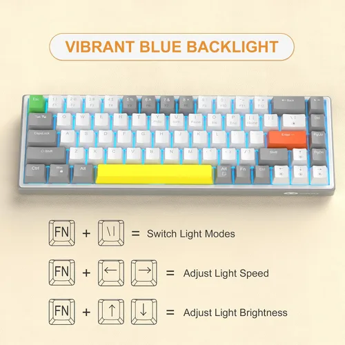 Vista 3 de MageGee SKY68 - Teclado mecánico para juegos, 68 teclas intercambiables en caliente, compacto con retroiluminación LED azul, teclado ergonómico