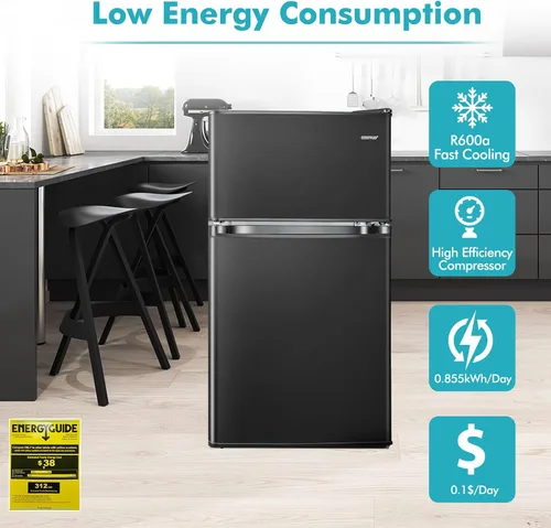 Vista 8 de COSTWAY Mini refrigerador de 3.2 pies cúbicos con congelador Negro