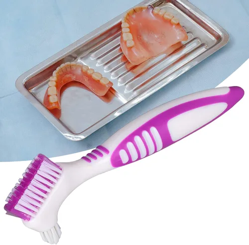 Vista 2 de Cepillo de limpieza de dentadura, cepillo de dientes de doble cara, cepillo de limpieza de dientes falsos, cepillo de dientes portátil de doble cara