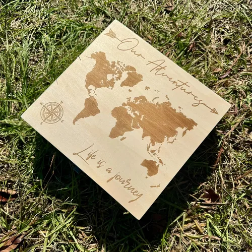 Vista 4 de Our Adventures Box, 8.5 x 8 x 2.5 pulgadas, caja de madera, caja de recuerdo, caja de memoria, caja de regalo, regalo de 5 aniversario, ideas